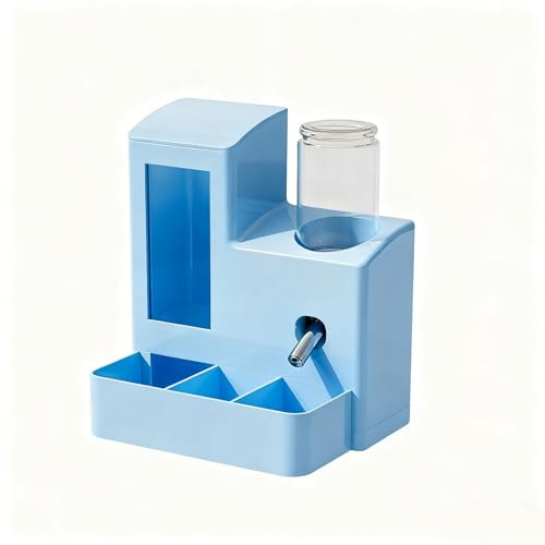 Dispensador de Agua y Comida 2 en 1 para Conejos, comedero automático antigoteo para cobayas, Chinchillas, hámsteres, Hurones y Otros Animales pequeños.(Blue,120ML)