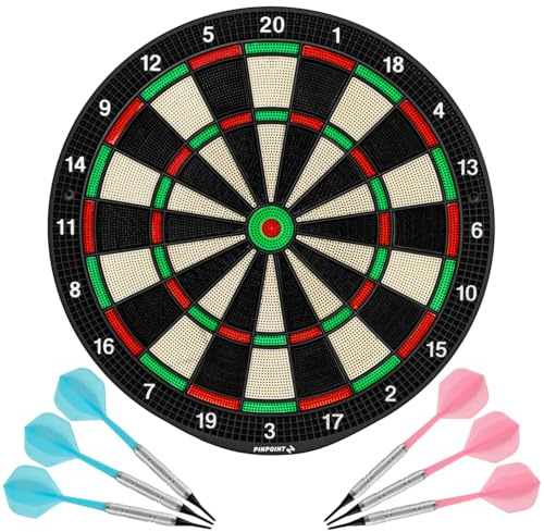 PINPOINT Soft Tip Dartboard | For Home Use with 6 Soft Tip Darts - Lightweight ABS Plastic Board - Optional Premium Soft Tip Darts (Soft Tip Darts)