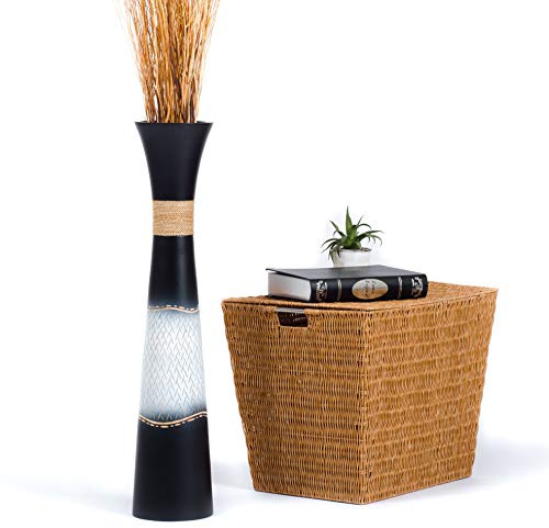 Leewadee Jarrón Grande De Suelo - Jarrón Alto De Madera De Mango para Ramas Decorativas, 65 cm, Negro