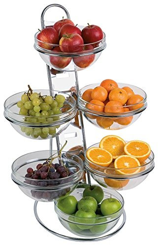 'Buffet della testa Big in metallo, vetro e acrilico, Set di 11 pezzi: 6 scodelle in vetro, 1 conduttori, 2 doppi anelli, 2 einrelzinge/39 x 31 x 66 cm | Sun