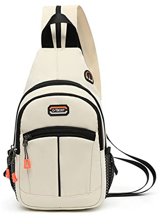 FANDARE Bolsa de Pecho Bolsos Cruzados Mochila Bolsa de Escuela Bolso Hombro Mujer Riñoneras Bolsa Cruzada Bolsos Bandolera Hombres Sling Bag para Ciclismo Escolar Viaje Senderismo Gris Blanco