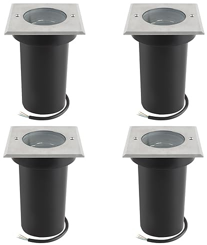 URing Spot Exterieur encastrable orientable pour GU10, IP67 étanche LED Spot Terrasse Extérieur Spot de sol et praticable pour l’extérieur, 230V lampe de sol pour Pelouse, Cour, Ø11x12cm, Carré