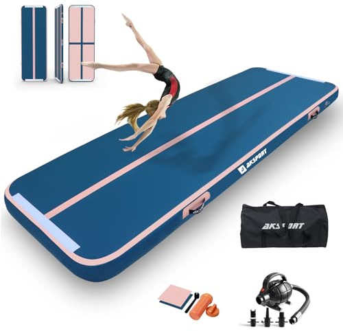 AKSPORT Luftmatta Track-gymnastikmatta, 3/4/5/6 m, uppblåsbar gymnastikmatta, gymnastikmatta, tumbling-mattor, 10/20 cm hög med luftpump för hemmet, tumling/gymnastikhall/utbildning/cheerleading
