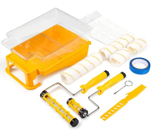 VOOMEY 12 PCS Paint Roller Kit, Deep Grooved Foot Paint Tray, Paint Tray Liner, Paint Roller with Frame, Professional Paint Kit for House Painting