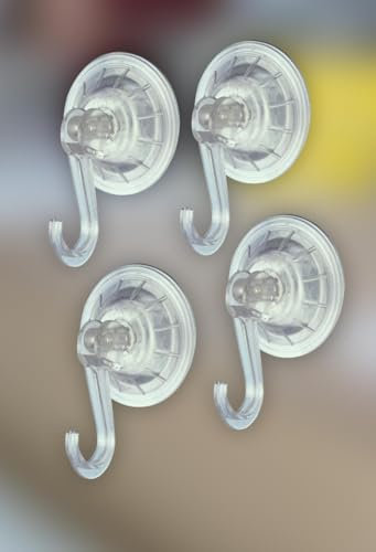 Essentiality 4Pcs Heavy Duty Suction Cup Hooks Multipurpose 5.5cm Plastic Suction Hooks for Bathroom & Kitchen Hanging Utensil Hook Holds Up to 6.6lb, 3kg - Use on Glass, Metal Steel & Tiles