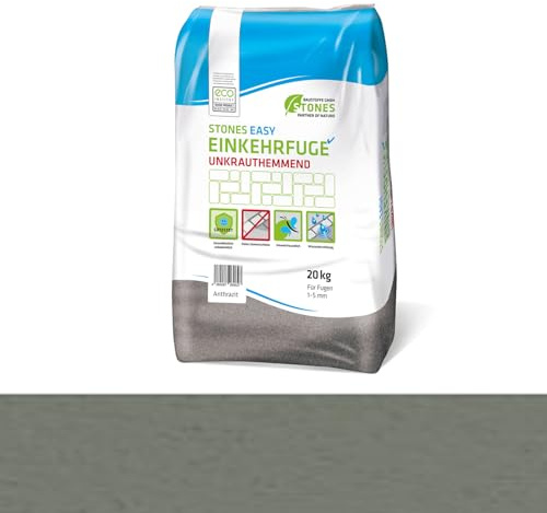 STONES EASY Sabbia per giunti di sabbiatura anti-erbacce 1-5mm 20kg (Antracite, 1)