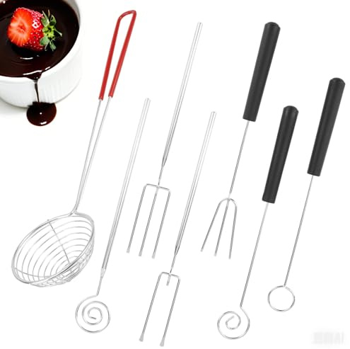 7 Stück Pralinengabel Pralinenbesteck Edelstahl Enthalten 1 × Sieb 3 × Gabeln 3 × Rührstäbe zur Party Restaurant Herstellung von DIY Schokolade Süßigkeiten