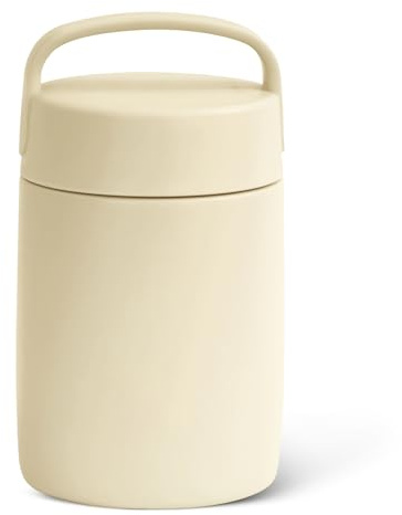 Amazon Basics Thermos for Hot Food, Insulated Food Jar with Carry Handle, Stainless Steel, Leakproof, 16 Ounces, Ivory