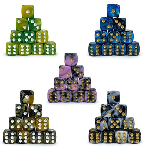 atnayo 50 Pcs D6 Dice Set, 16 mm Colorful D6 Dice for Board Games Math Learning Rolling