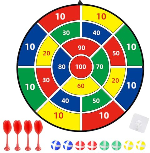 lomdung 29 tum mål för barn, spel för barn med 8 självhäftande bollar, 4 självhäftande pilar, startspel för inomhus- och utomhusbruk, för pojkar och flickor, 3, 4, 5, 6, 7, 8, 9–12 år