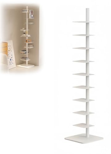 Estantería Giratoria De 9 Niveles, Torre De Libros Con Lomo Vertical De Metal Ajustable, Librería Independiente Para Sala De Estar, Dormitorio, Decoración De Oficina En Casa(Size:9,Color:blanco)