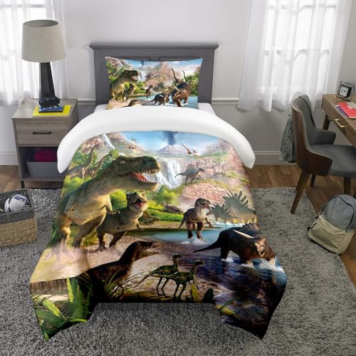 HOMHOMHA Single Duvet Cover Set-Jurassic Themed Dinosaur Bedding for KidsBoys Girls Bedroom Decor 135x200cm Duvet Cover & 50x75cm Pillowcase