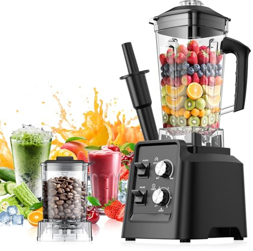 Blender, 68Oz. Countertop Blenders with 20Oz. Grinder, 28000 RPM Kitchen Blender for Smoothies, Ice Crushing, Frozen Fruits, Self-Cleaning, Speed Adjustable. Black
