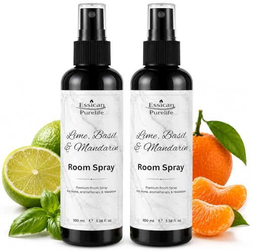 Essican Purelife Lime, Basil & Mandarin Room Spray, Twin Pack, 100ml | Vegan Formula, Mineral Oil Free, Fresh Zesty Scent, Long-Lasting Sprays Air Freshener for Home Fragrance, Office, Bathroom