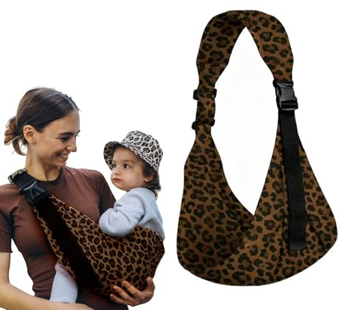 Baby Sling Carrier, Adjustable Leopard Baby Carrier Portable Baby Wrap | Leopard Print Comfortable Baby Sling with Thick Shoulder Straps Ergonomic Baby Carrier for Newborn 6-36 Months