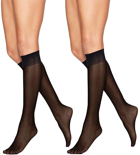 Hanes Alive Full Support Sheer Toe Knee-High Stockings, Jet, One Size (Pack of 2)