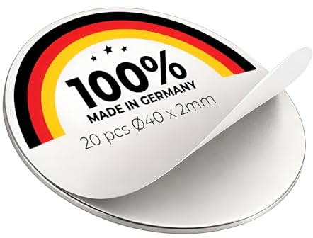 20 x Disque en métal autocollant Ø 40 mm x 2 mm en acier (DC01) galvanisé avec mousse adhésif - Contrepartie pour aimants, Quantité: 20 pièces