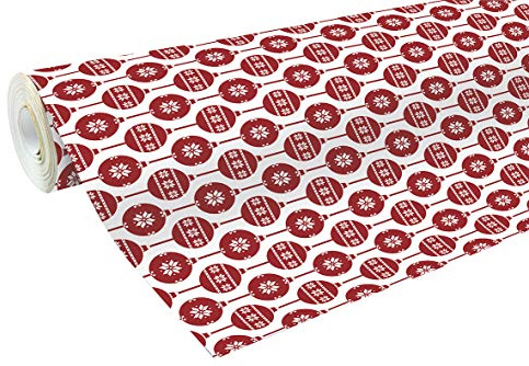 Clairefontaine – ref 201342C – julallians omslagspapper med lång rulle (enkel rulle) – 70 cm bredd x 50 m längd, 60 gsm papper – röda julgranskulor på vit design