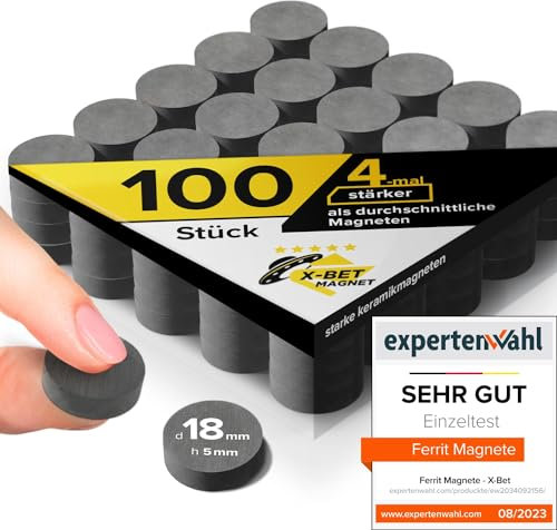 Keramik-Magnete - 100 Stück Schwarz - 18x5 mm Rund - Ferrit Stark - Klein Perfekt für Whiteboard, Magnettafel, Haftmagnete