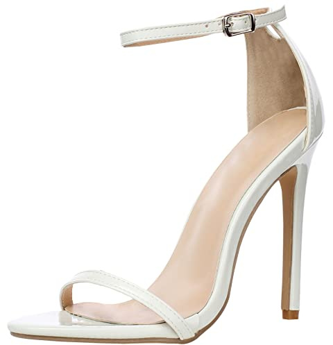 wealsex Damen High Heels Sandalen 11cm Stiletto Zehen öffnen Ankle Strap High Heel Schuhe(Weiß,39)