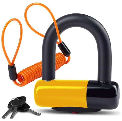 Bigpantha Anti Theft Motorcycle Disc Lock - Heavy Duty Bike Lock with Reminder Cable & Carry Pouch - Universal Fit Disc Brake Lock for Motorbikes, Scooters, and Mopeds (Yellow)