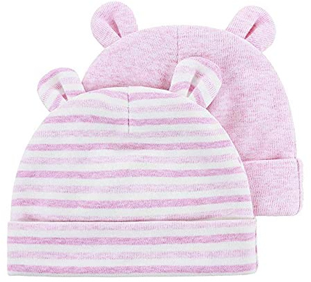 Newborn Cappelli delle ragazze dei neonati Berretti Caps 0-6 mesi cotone delle ragazze Unisex 2 Pack, rosa