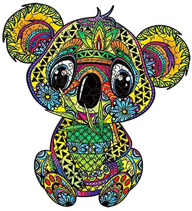 Cuteefun Wooden Puzzle for Adults Unique Animal Shape 3D Puzzle DIY Shape Puzzle Cute Animal Koala Puzzle 215 Pieces for Family Gift (A4 Size)
