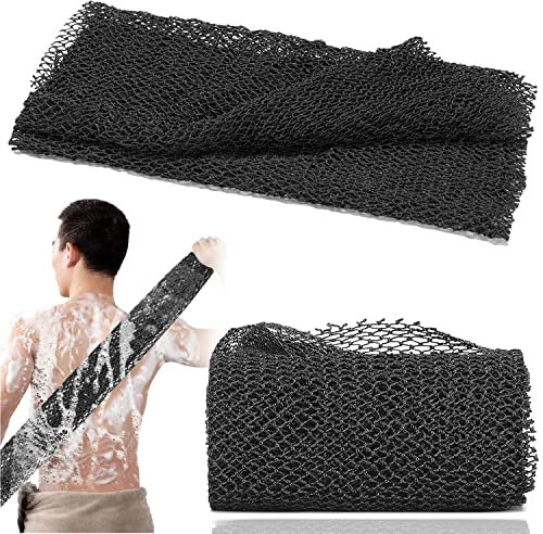 JASSINS African Net Long Bath Net Sponge, Bathing Body Exfoliating Shower Body Back Scrubber Skin Smoother,Stretch Length to 66 INCH (Black)