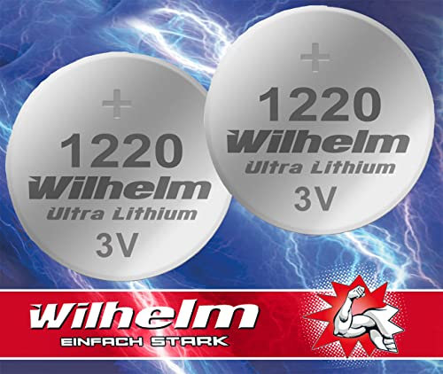 2 batterie a bottone al litio CR1220 CR 1220 WILHELM, 3 V, 40 mAh, ø12 x 2 mm, DL1220
