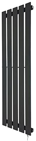 King Black Electric Vertical Radiator 1250mm (h) x 360mm (w) - 600w Single Heat Element (Pre-Filled)