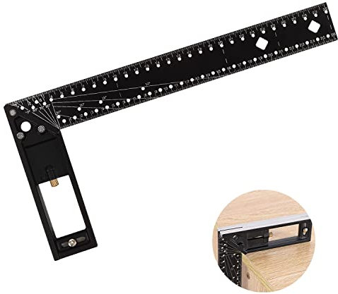30 cm Equerre de Metal Menuisier Multifonction Charpentier Haute Précision, Fausse Bois Combinee Numerique en Ealuminium, avec une Butée de Règle et un Curseur Anti-chute, pour Menuisier (Noir)
