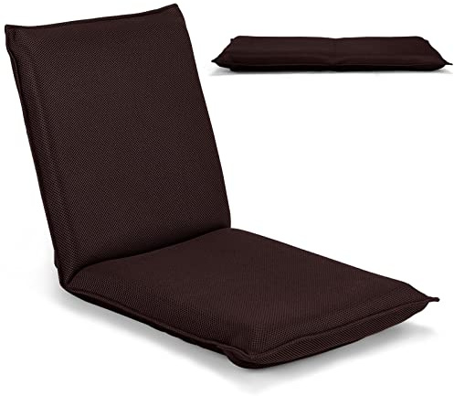 LIFEZEAL Sedia da Pavimento, Cuscino da Terra, Schienale Regolabile a 6 Livelli, Telaio in Acciaio, Imbottito in Spugna, Fodera Traspirante, Max 136kg, per Meditazione, Lettura, Relax, Lounge, Marrone