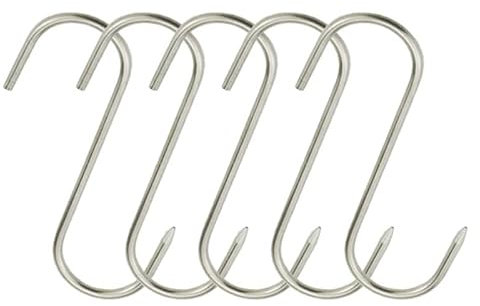 XGNG 12 ganchos de carne en forma de S de 4 pulgadas, gancho de carnicero de acero inoxidable, herramienta para colgar, secar, carnicería, ahumar, barbacoa, asar