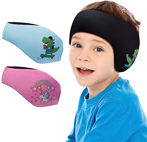 Schwimmen Stirnband Kinder, Neopren Schwimmband, Schwimm Stirnbänder mit Klettverschluss, Ohren Schutz Wasserdichtes Kopfband für Kinder, Erwachsene (Schwarz, M)