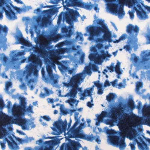 SCHÖNER LEBEN. French Terry Sommersweat Meterware Tie Dye Batik Denim blau 1,45m