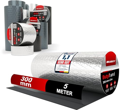 HASKYY Cinta de butilo de aluminio para reparación de tejados, 300 mm x 5 metros lineales, cinta de aluminio, cinta de reparación, cinta de sellado
