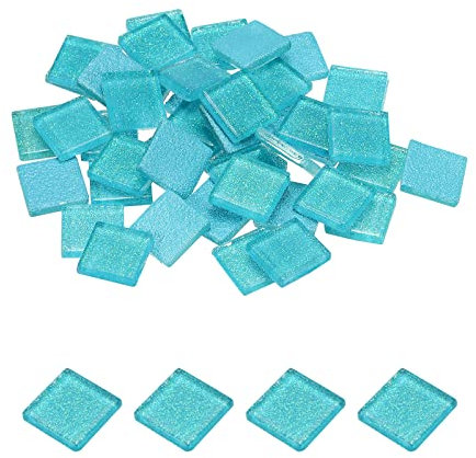 sourcing map Mosaïque Carrelage Tuile Tesselle, Verre Éclat Cristal Vrac Carré Paillettes Carreaux 2x2cm pour Maison Décoration, Pack de 25(100g, Fluorescent Bleu)