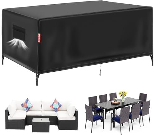 VniYors Funda Mesa Exterior Impermeable, Tela Oxford 600D Funda Muebles Exterior Impermeable, Tela Impermeable Resistente Al Polvo Y Al Desgarro, Aplicable A Mesa Jardin Exterior（200×165×80cm）