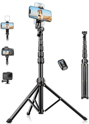Nineigh Tripode para Movil 190cm, Extensible Trípode Móvil con Control Remoto y Soporte de Teléfono, Ligero Aluminio Tripode para iPhone Samsung Huawei, Ideal para Grabación de Vídeo, Vlog, Youtube