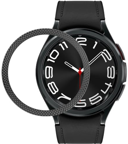 DEALELE Klockfodral kompatibelt med Samsung Galaxy Watch 6 Classic 43 mm/47 mm, romb-textur rostfritt stål metall infattning ring överdrag ersättning klocka ansikte för kvinnor män, svart