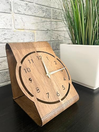 Elegante Tischuhr Vol. 2 aus Holz | Stummes Uhrwerk | Neuheit | Blickfang | Geschenkidee | Modern | Deko | Zeiger in Gold Silber Schwarz (Braun)