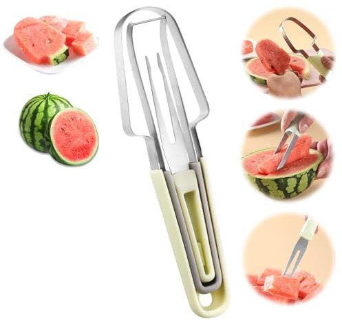 3-In-1 Obstschneider Aus Edelstahl, Melonenschneider Multifunktion, 2024 Neu Melonenschneider 3 In 1, Wassermelonen Schneider Edelstahl, für Wassermelone Schneiden