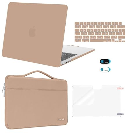 MOSISO Funda Compatible con MacBook Air 13 Pulgadas M5 M4 M3 M2 2026 2025-2022 A3449 A3240 A3113 A2681,Carcasa para MacBook Air 13,6&Bolsa Manga&Tapa Teclado&Webcam&Protector Pantalla,Bronce Marrón