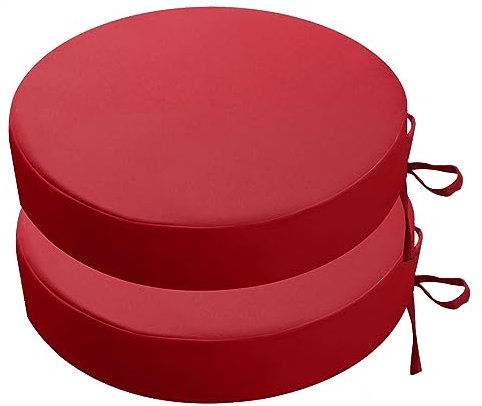 PRIMEPATIO Runde Outdoor-Stuhlkissen 2er-Set, dick 7 cm, runde Sitzkissen mit Bändern, wasserdicht, rund, Terrassen-Bistrostuhl-Pads für Gartenmöbel, 38 x 38 cm, Rot