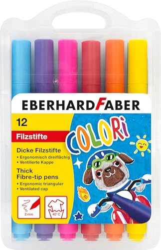 EBERHARD FABER 551213 - Filzstifte Set Colori, 12 dicke Malstifte in Kunststoffbox