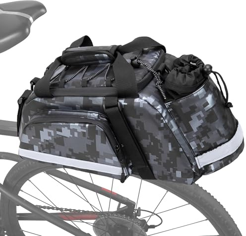 GRAOSO 12L Bike Rear Rack Trunk Bag, Ebike Cooler Storage Shoulder Bag with Reflective Strip, Heightened Water Bottle Pouch, Water-Resistant Bicycle Pannier Bag for Road and Mountain Bike