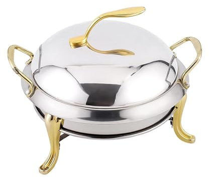 Chafing Dish Buffet Set Rostfritt stål Chafing Dish Buffet Set, Rund bufféserver med kastruller, lock och bränslehållare, for fester, bröllop, bankettevenemang, guld, 22 cm(Gold,28cm)