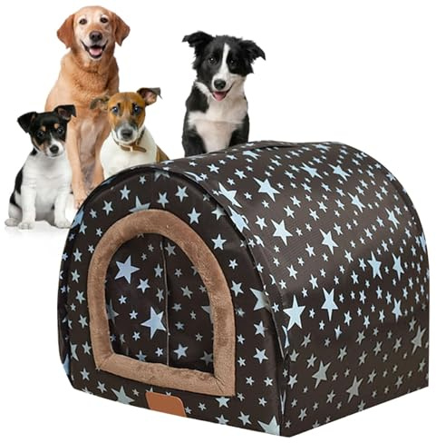 Caseta de invierno para perros, caseta cálida para perros, caseta de invierno para perros | Refugio duradero y resistente a la intemperie para mascotas, casa cálida con puerta de tela flexible caseta