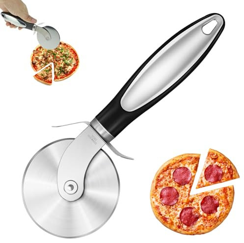 Roulette à pizza en acier inoxydable - Facile à couper et à nettoyer - Passe au lave-vaisselle - Pour grandes et petites pizzas (noir)
