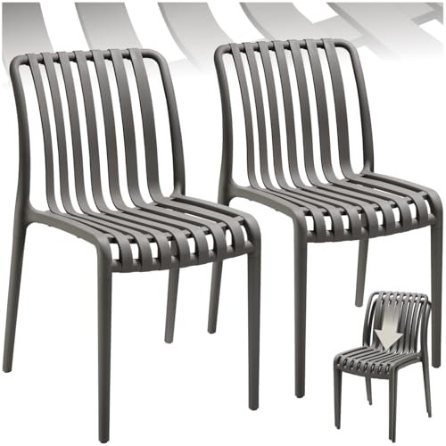 tectake® Gartenstühle stapelbar, Gartenmöbel Set, Balkon Möbel, Bistro Set, Sessel, Outdoor Möbel, Balkonmöbel, Terrassenmöbel - anthrazit, 2er Set
